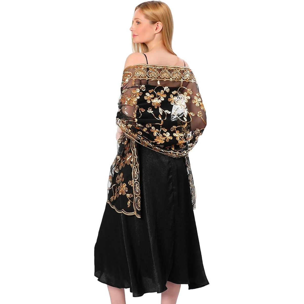 SANNIDHI Shawl for Women, Embroidery Wraps for Evening Dresses, Floral Sequin Formal Shawl Wrap, Luxurious Sheer Long Lace Shawl for Ladies Wedding, Party (190x60cm) SANNIDHI Shawl for Women, Embroidery Wraps for Evening Dresses, Floral Sequin Formal Shawl Wrap, Luxurious Sheer Long Lace Shawl for Ladies Wedding, Party (190x60cm)